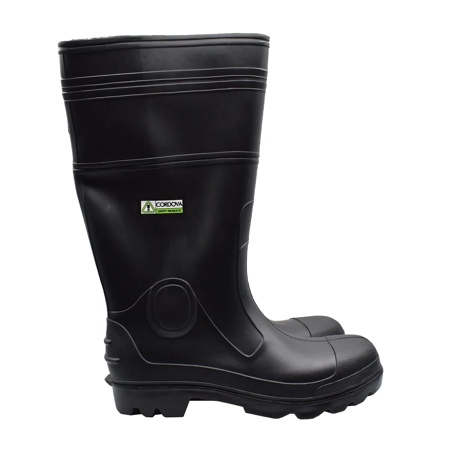 Cordova PB23 Black Boots with Black PVC Sole, EVA Insole, Plain Toe, Unlined, 16-Inch Length