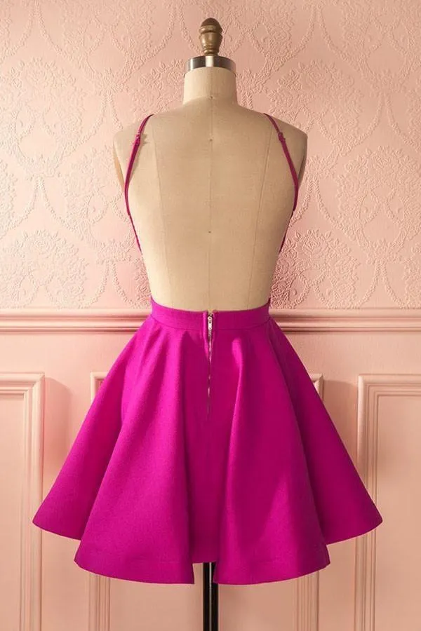 Cute Hot Pink Backless Short Homecoming Dress Party Dress  PG141