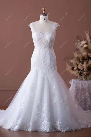 Designer Beaded Lace Country Trumpet Long Train Wedding Dress