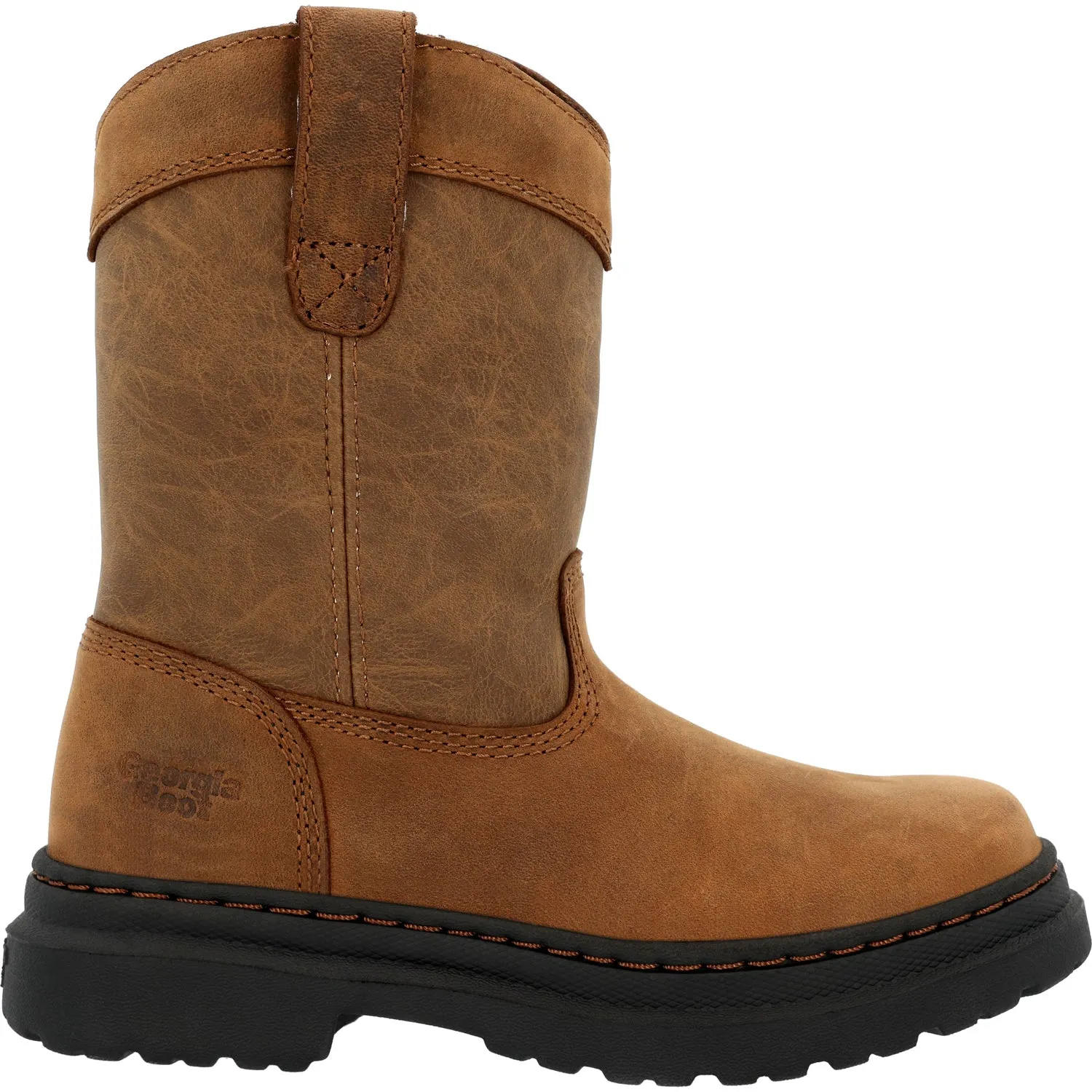 Georgia Youth Unisex Pull On Superlyte Brown Leather Work Boots