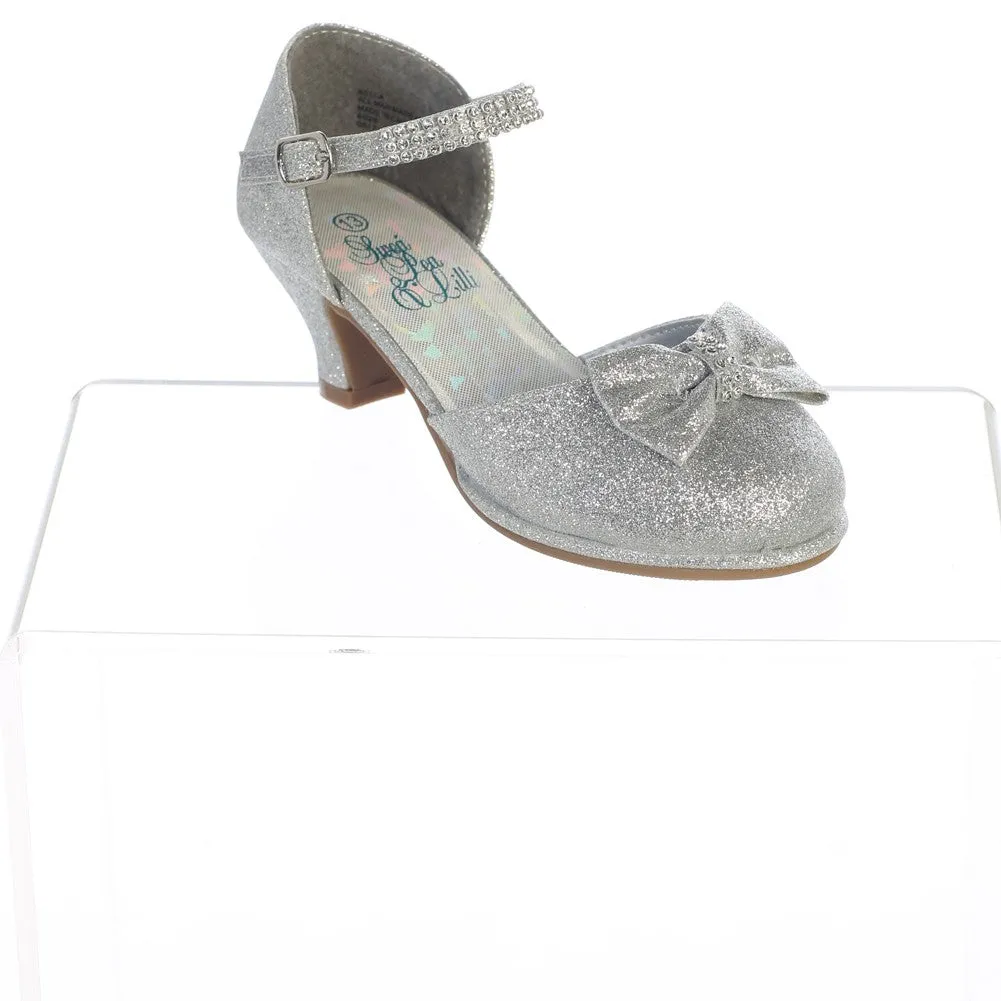 Girls Silver Glitter Rhinestone Bella Shoes 9 Toddler-5 Kids