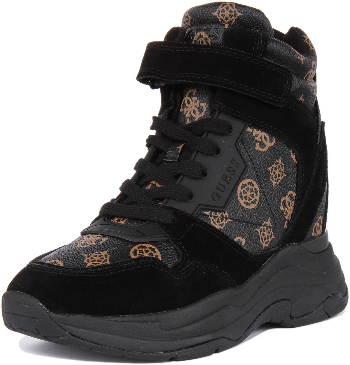 Guess Orlando Wedge Sneaker In Black Brown For Women