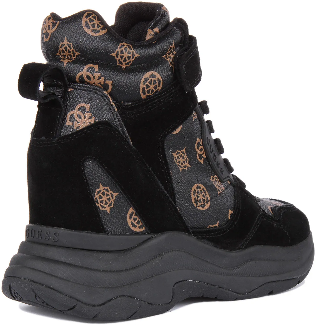 Guess Orlando Wedge Sneaker In Black Brown For Women