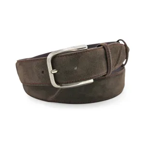 Hancock Dark Choc Suede Contrast Stitch Dimple Belt