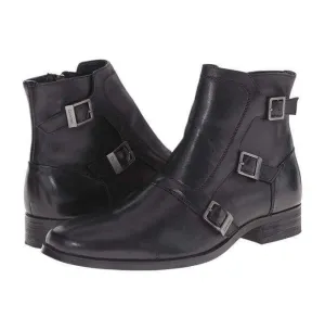 Handmade Black Leather Triple Monk Boot