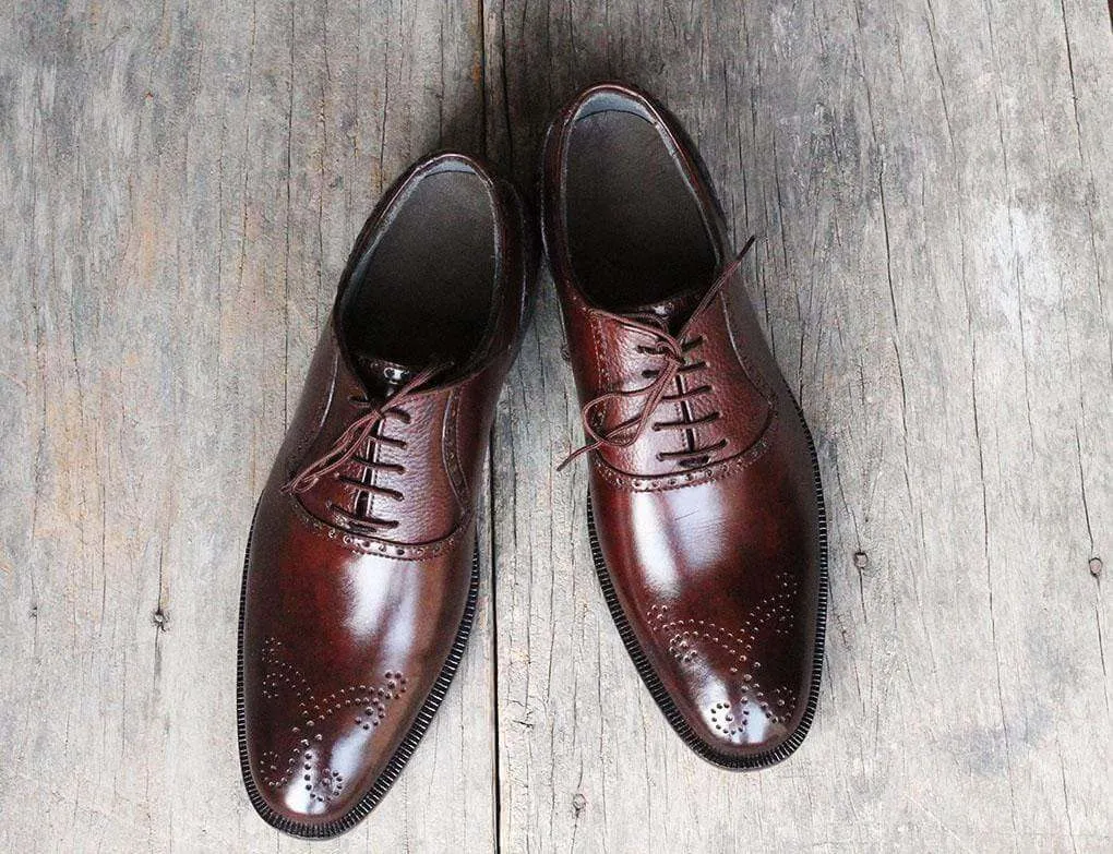 Handmade Brown Leather Brogue Lace Up Men's Shoe