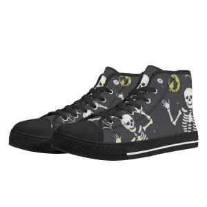 High Top Canvas Sneakers | Printed Tongue | Halloween themed Goth shoes | Spooky season | Dancing Skeletons