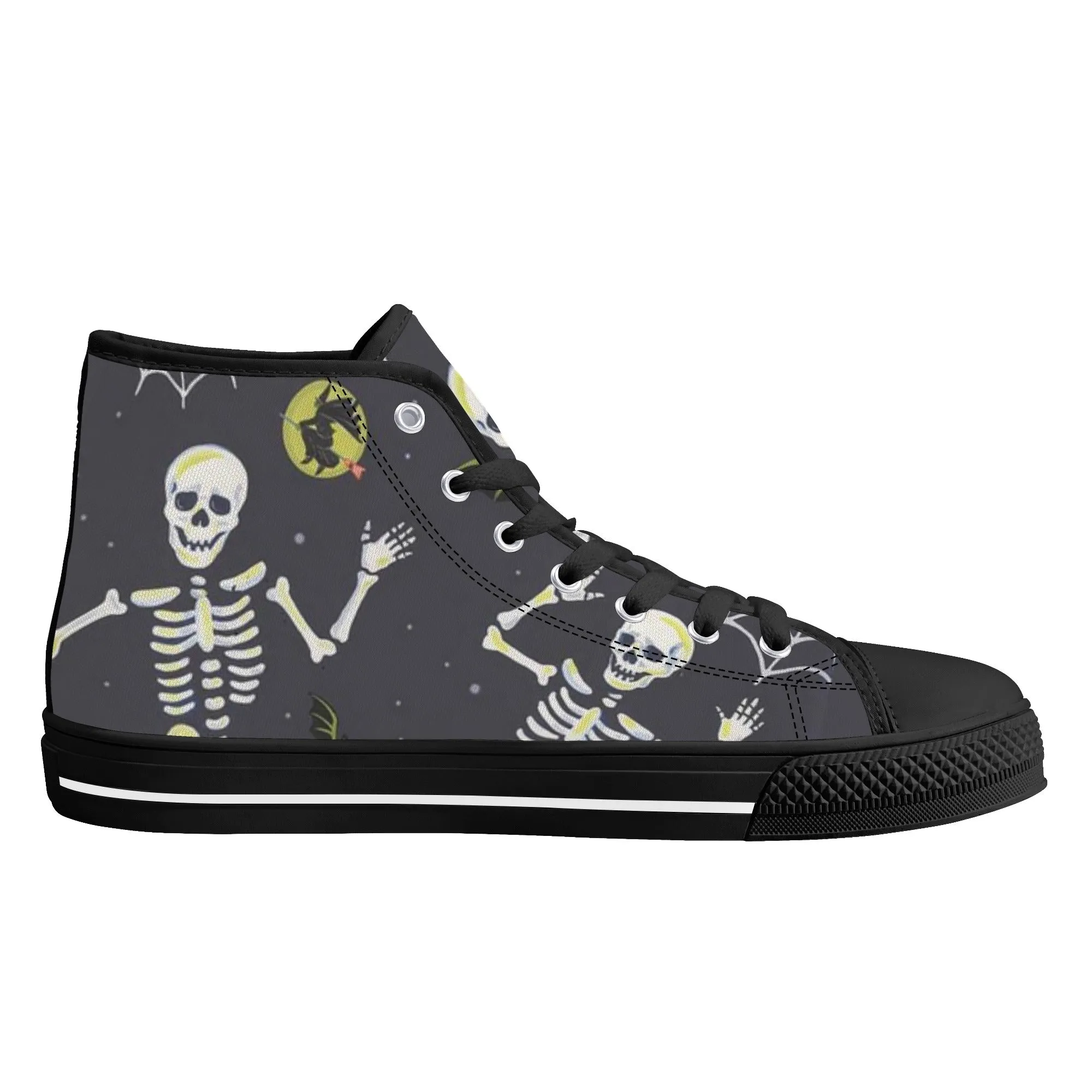 High Top Canvas Sneakers | Printed Tongue | Halloween themed Goth shoes | Spooky season | Dancing Skeletons