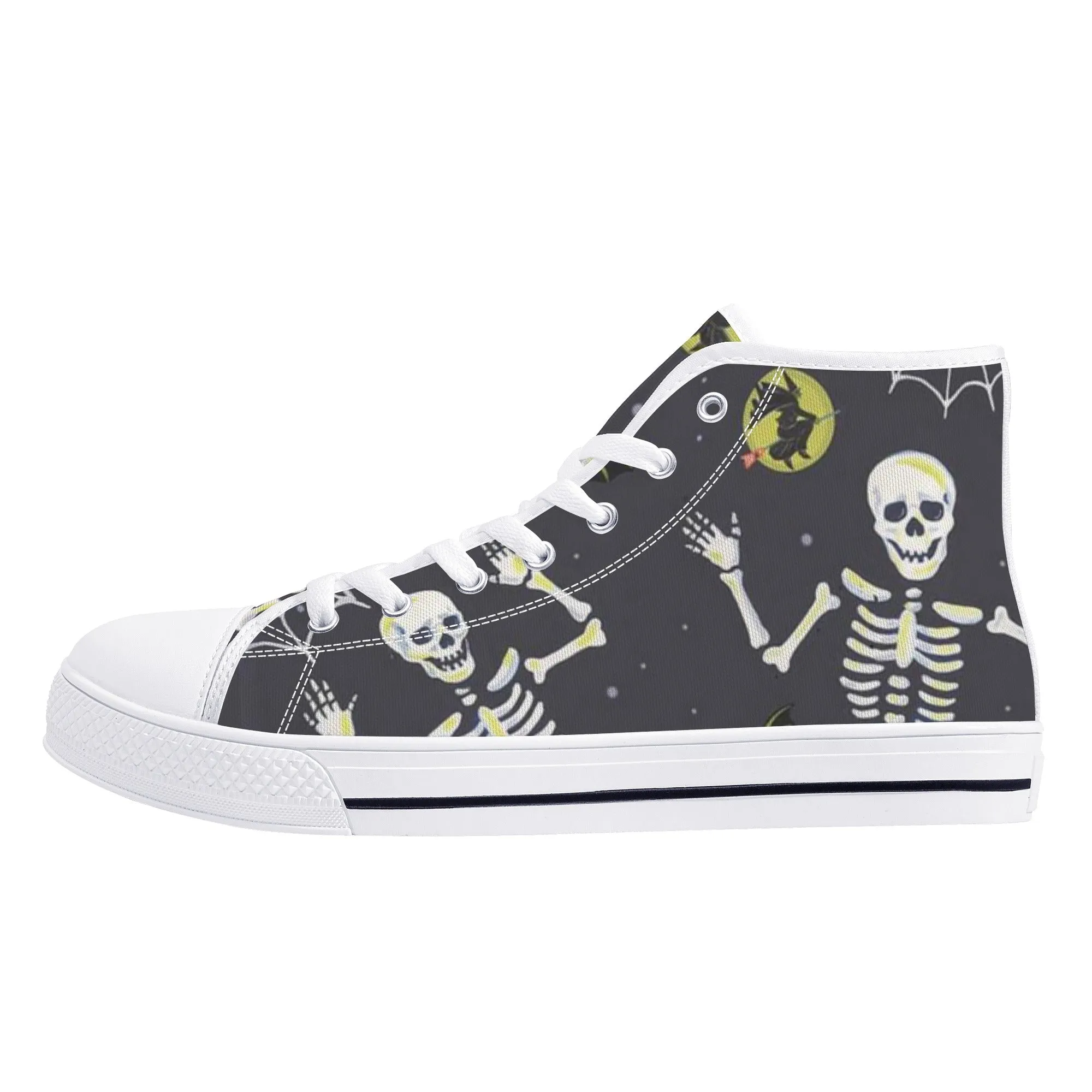 High Top Canvas Sneakers | Printed Tongue | Halloween themed Goth shoes | Spooky season | Dancing Skeletons