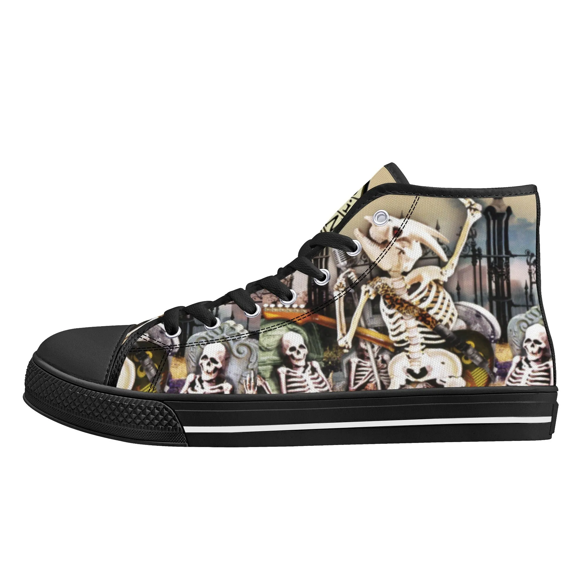 High Top Canvas Sneakers | Printed Tongue | Halloween themed Goth shoes | Spooky season Gift | Oingo Boingo style