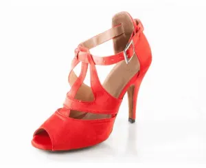 Hot Red Satin Ballroom Dancing Shoes Latin Salsa Dance Shoes