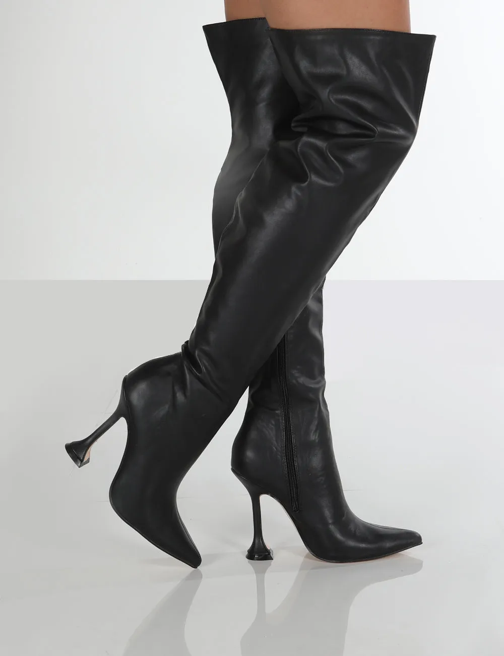 Indica Black PU Over The Knee Boots