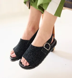 Jana Buckle Slide | Black Shag Suede