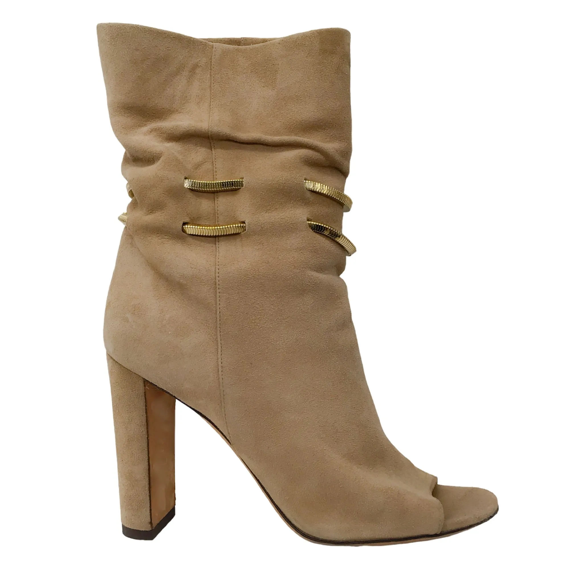 Jimmy Choo Beige Mysen 100 Open Toe Suede Boots