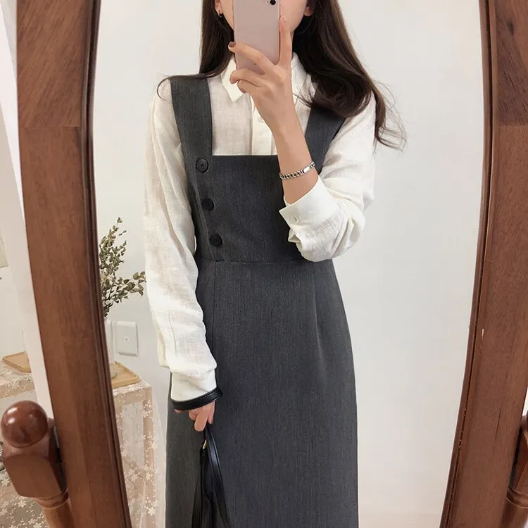 Joskaa New 2024 Summer Autumn Women's Dresses Sleeveless Fashionable Elegant Split Vintage High Waist Lady Wild Long Dresses DR1865