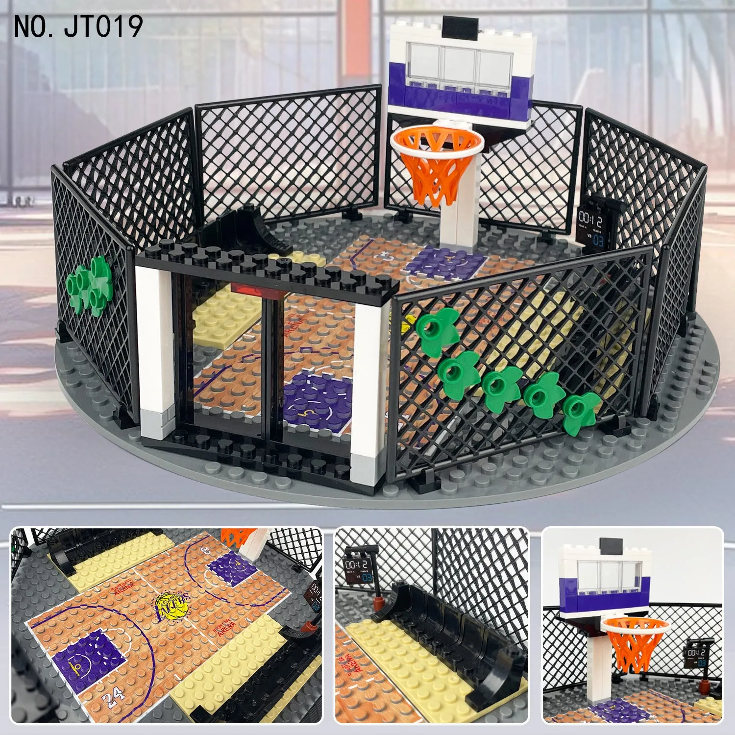 Jt019 Street Community Basketball Court Small Particle Building Blocks Scene round Field Building Children's Assembled Toys