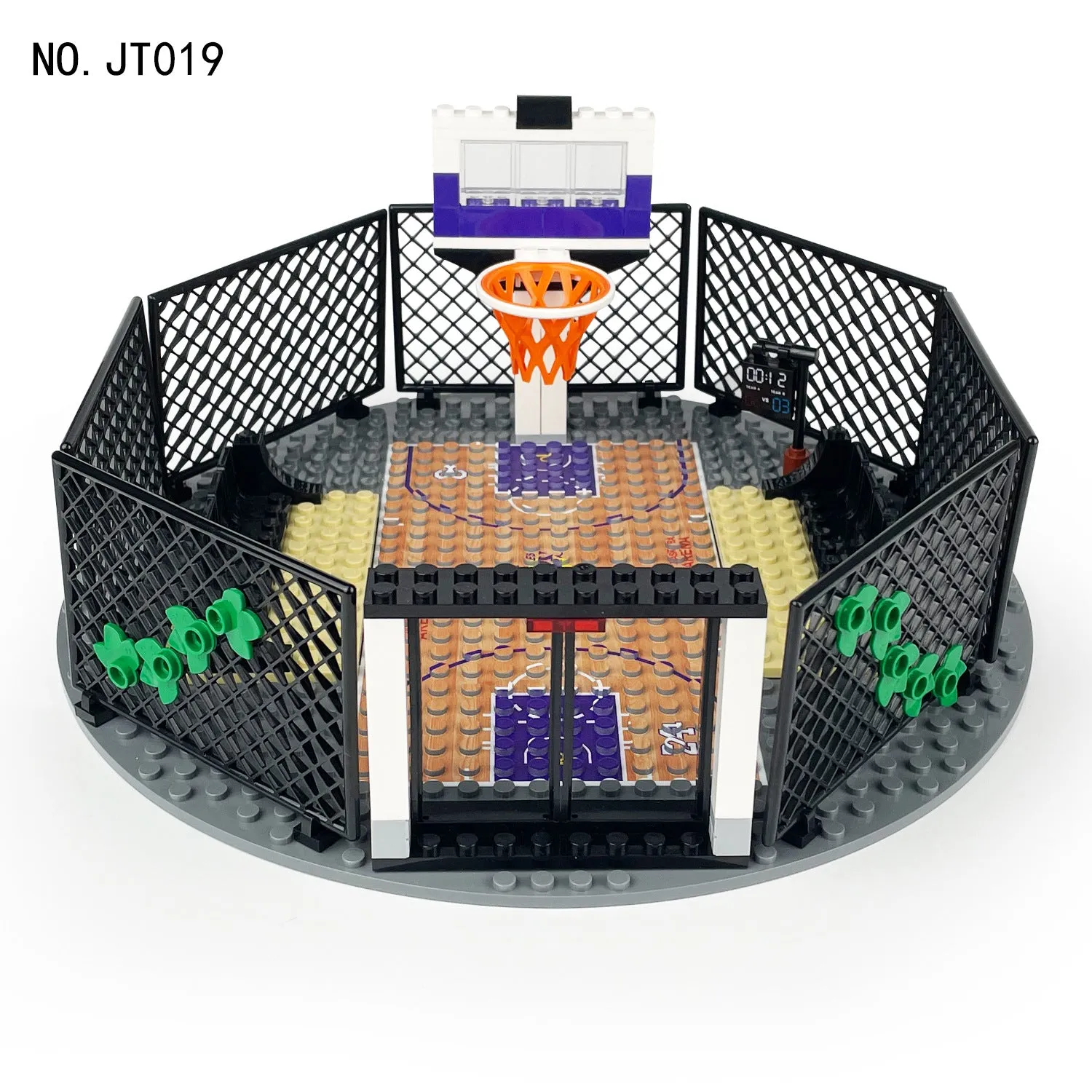 Jt019 Street Community Basketball Court Small Particle Building Blocks Scene round Field Building Children's Assembled Toys