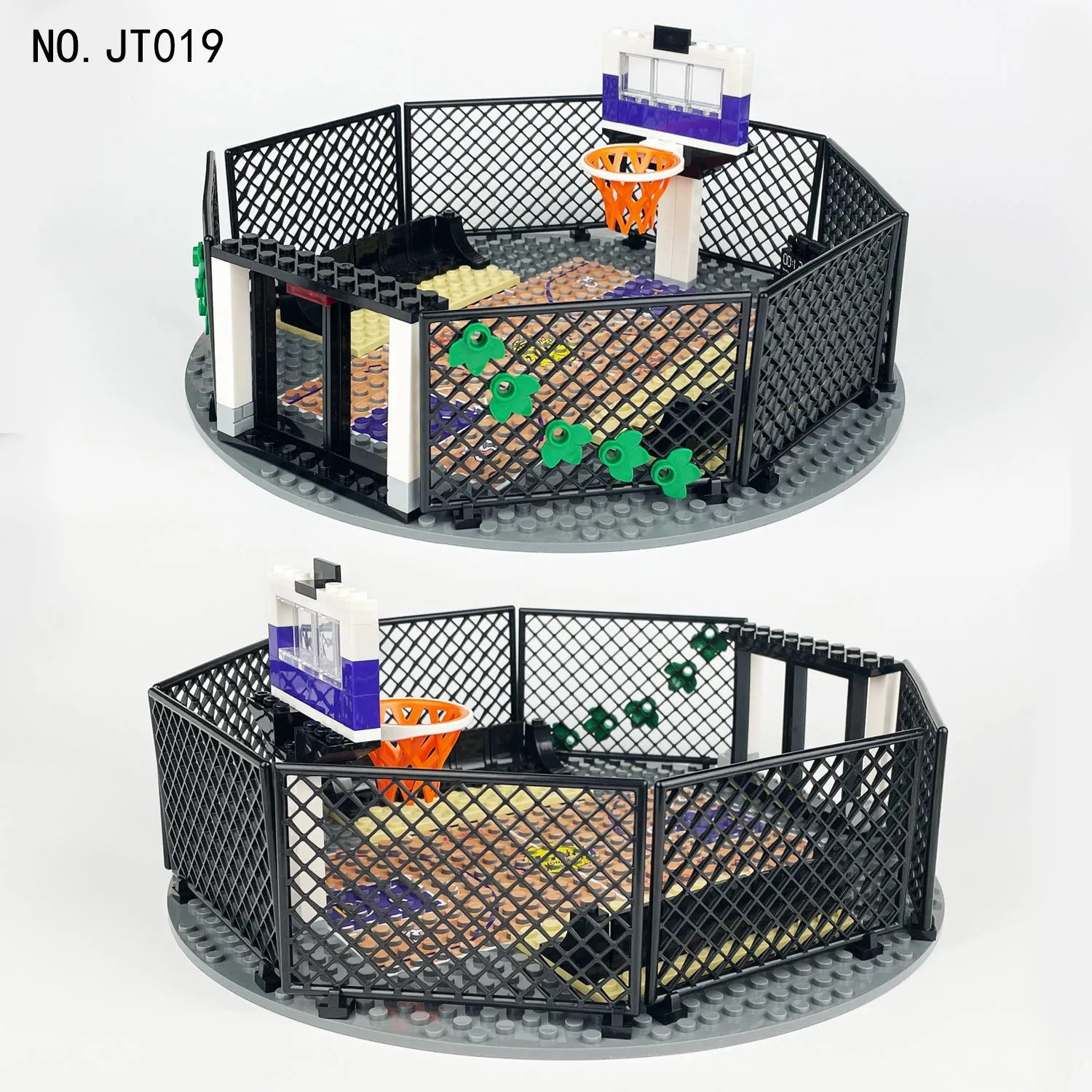 Jt019 Street Community Basketball Court Small Particle Building Blocks Scene round Field Building Children's Assembled Toys