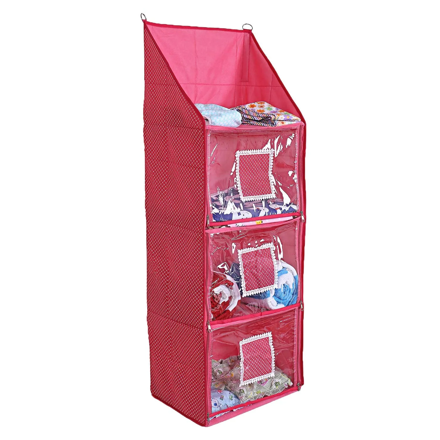 Kuber Industries Cotton Four Cabinet Hanging Baby Almirah (Pink)-CTKTC13374