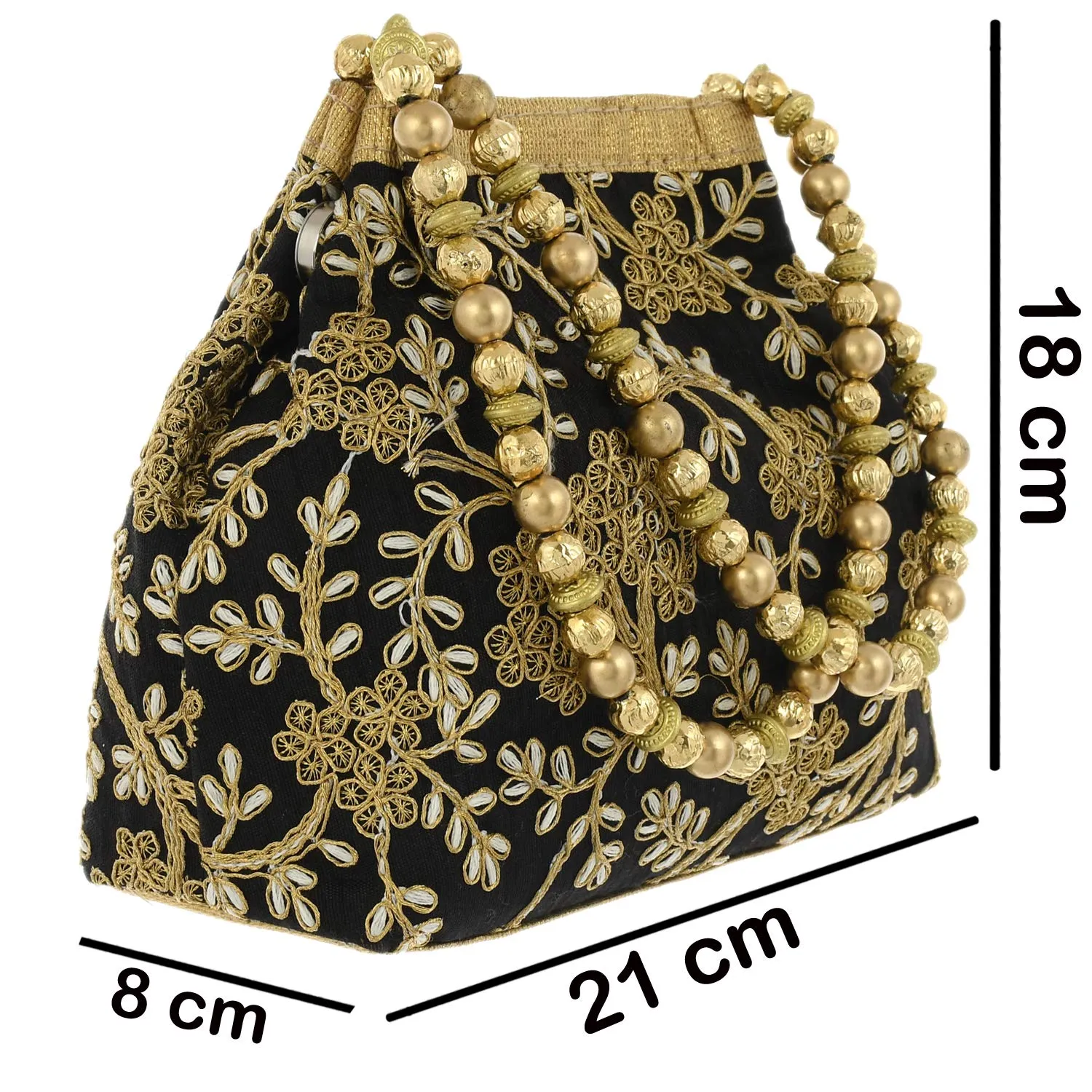 Kuber Industries Polyester Embroidered Potli Batwa Pouch Bag for Women (Black) - CTKTC043744