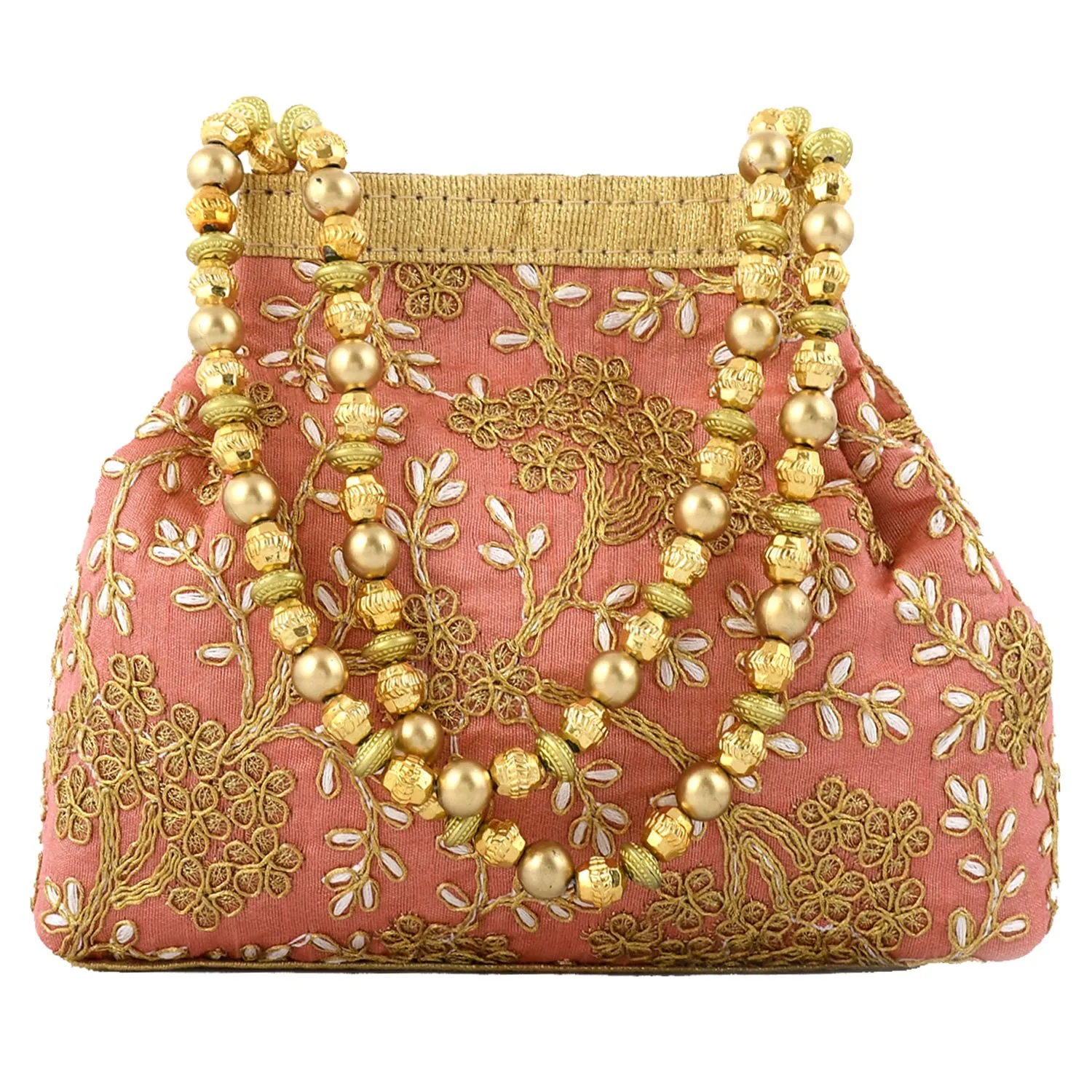 Kuber Industries Polyester Embroidered Potli Batwa Pouch Bag for Women (Peach)-CTKTC043736