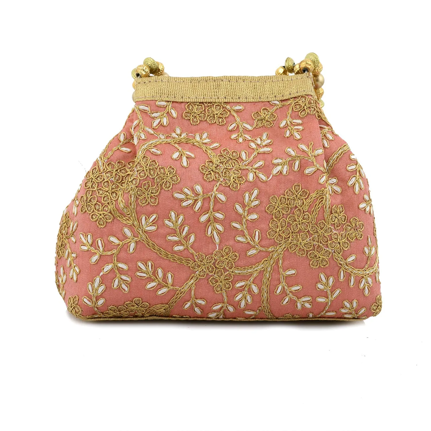 Kuber Industries Polyester Embroidered Potli Batwa Pouch Bag for Women (Peach)-CTKTC043736