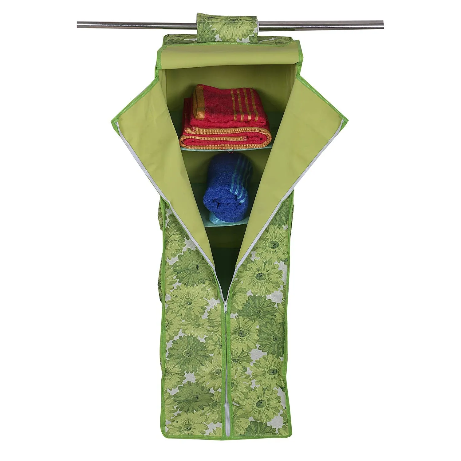 Kuber Industries Rexine Hanging 5 Shelf Wardrobe Organiser (Green) -CTKTC8717