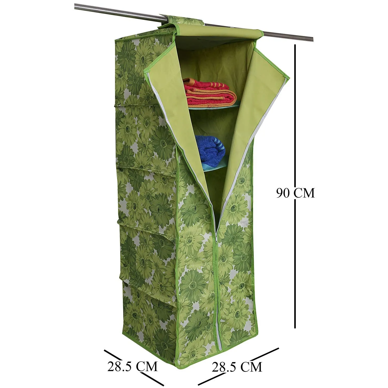 Kuber Industries Rexine Hanging 5 Shelf Wardrobe Organiser (Green) -CTKTC8717