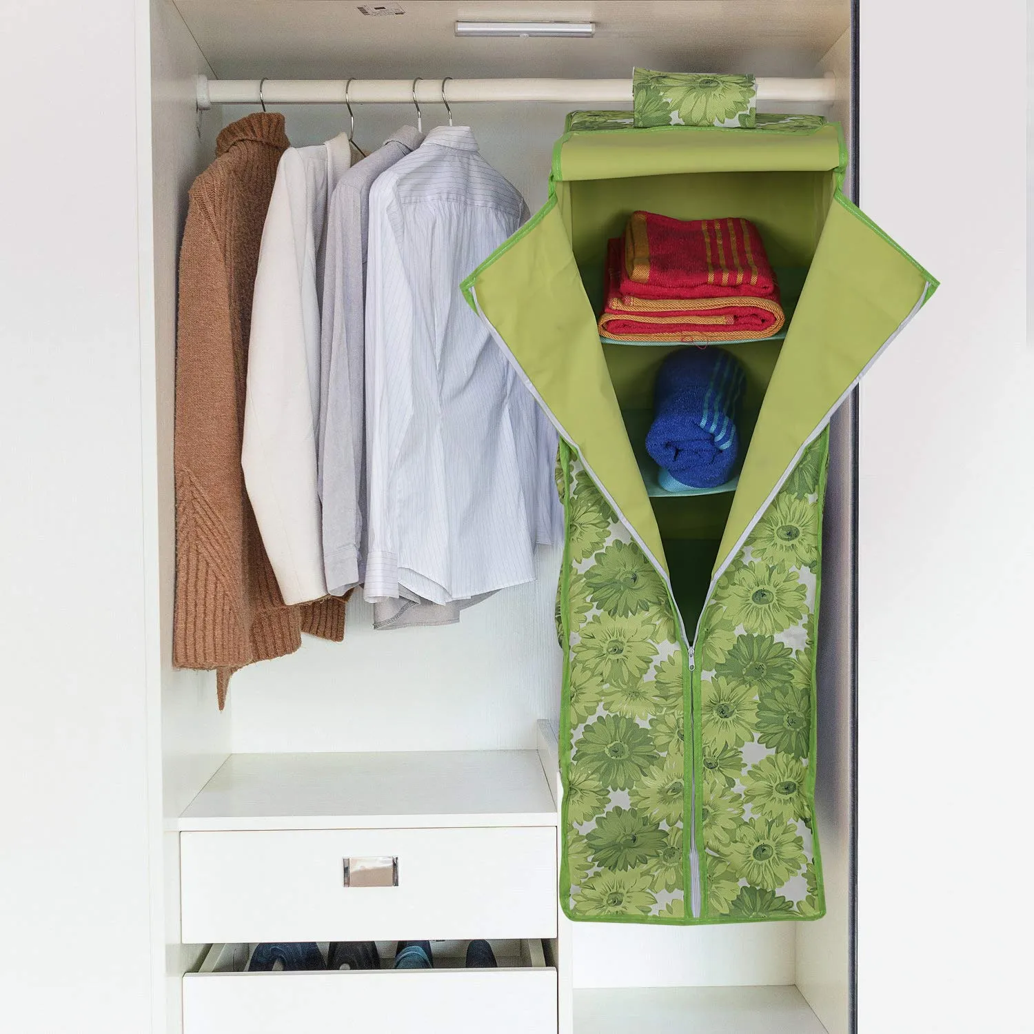 Kuber Industries Rexine Hanging 5 Shelf Wardrobe Organiser (Green) -CTKTC8717