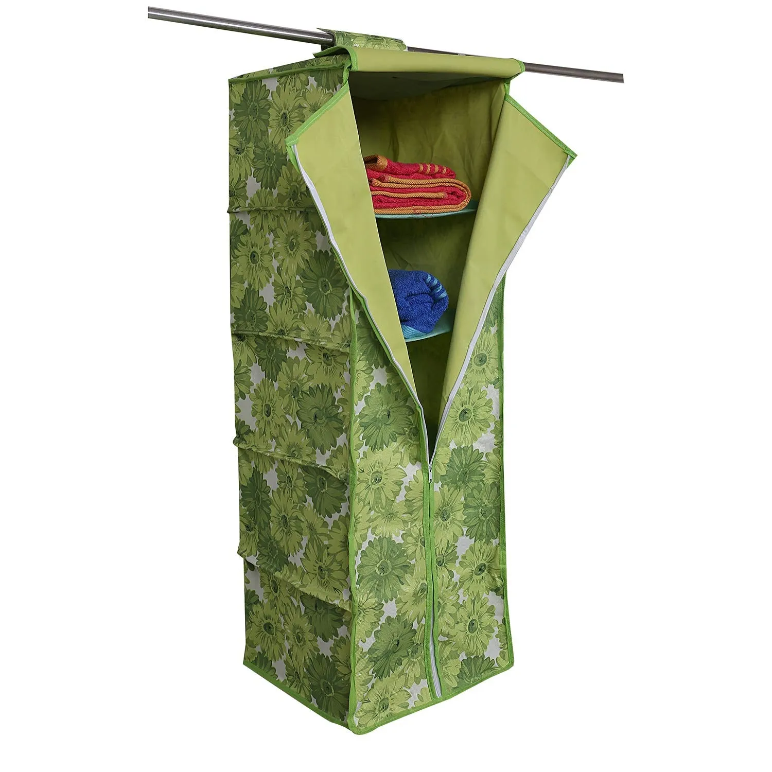 Kuber Industries Rexine Hanging 5 Shelf Wardrobe Organiser (Green) -CTKTC8717