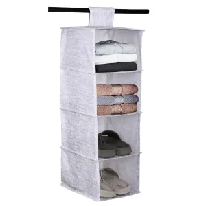 Kuber Industries Shoe Rack | 4 Shelf Foldable Storage Rack | Clothes Hanging Organizer | Shoe Storage Organizer | Closet Organizer with Velcro | Shoe Rack Jute Printed | Gray