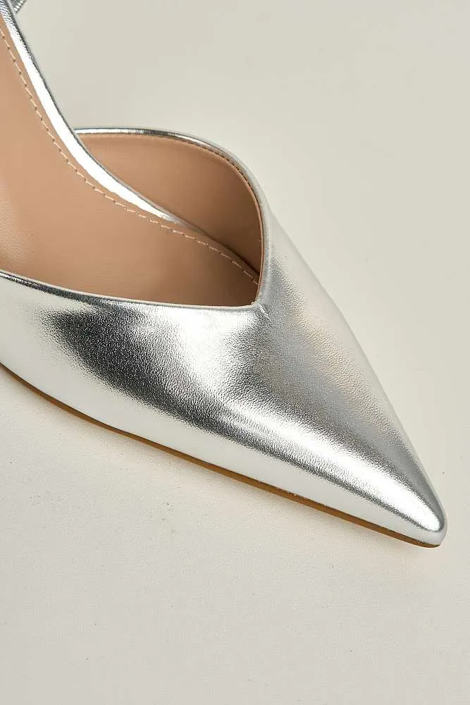 Liana Pointed Toe Slingback Court Shoes in Silver