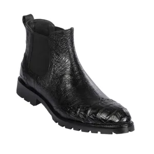 Lombardy Mens # ZlM078205 High Top Shoe W/Wing Tip  | Style M-07| Caiman Belly Y Smooth Strich Boots | Color Black