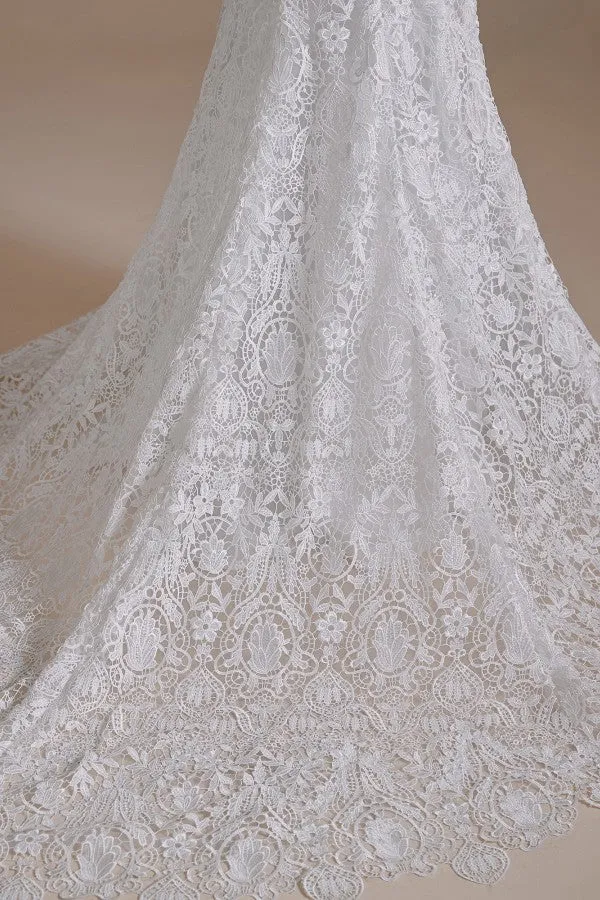 Long Mermaid Sweetheart Lace Wedding Dress with Detachable Sleeves