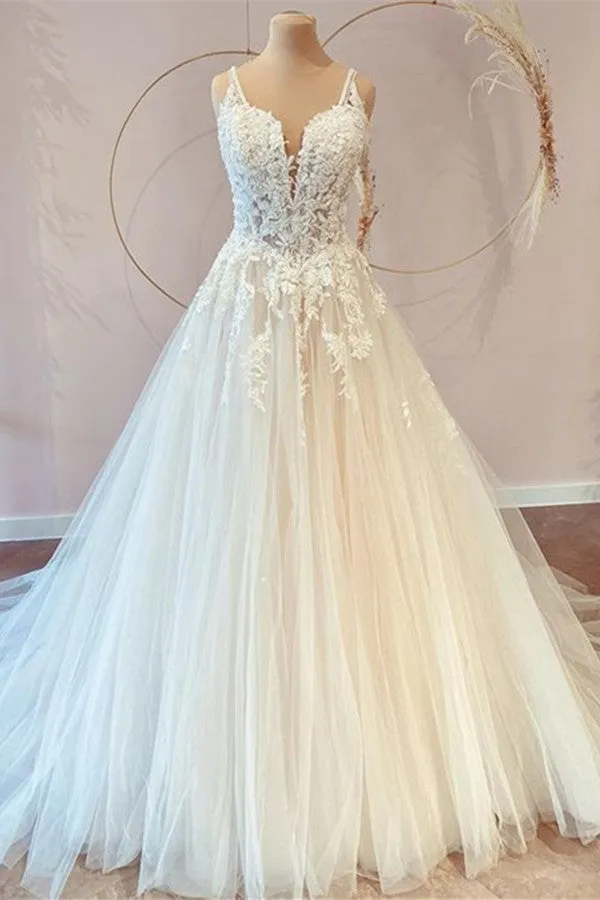 Long Princess Wedding Dress Sweetheart Lace With Tulle Appliques