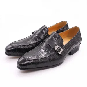 Luxury CrocPrint Buckle Strap Slip-On Leather Loafers