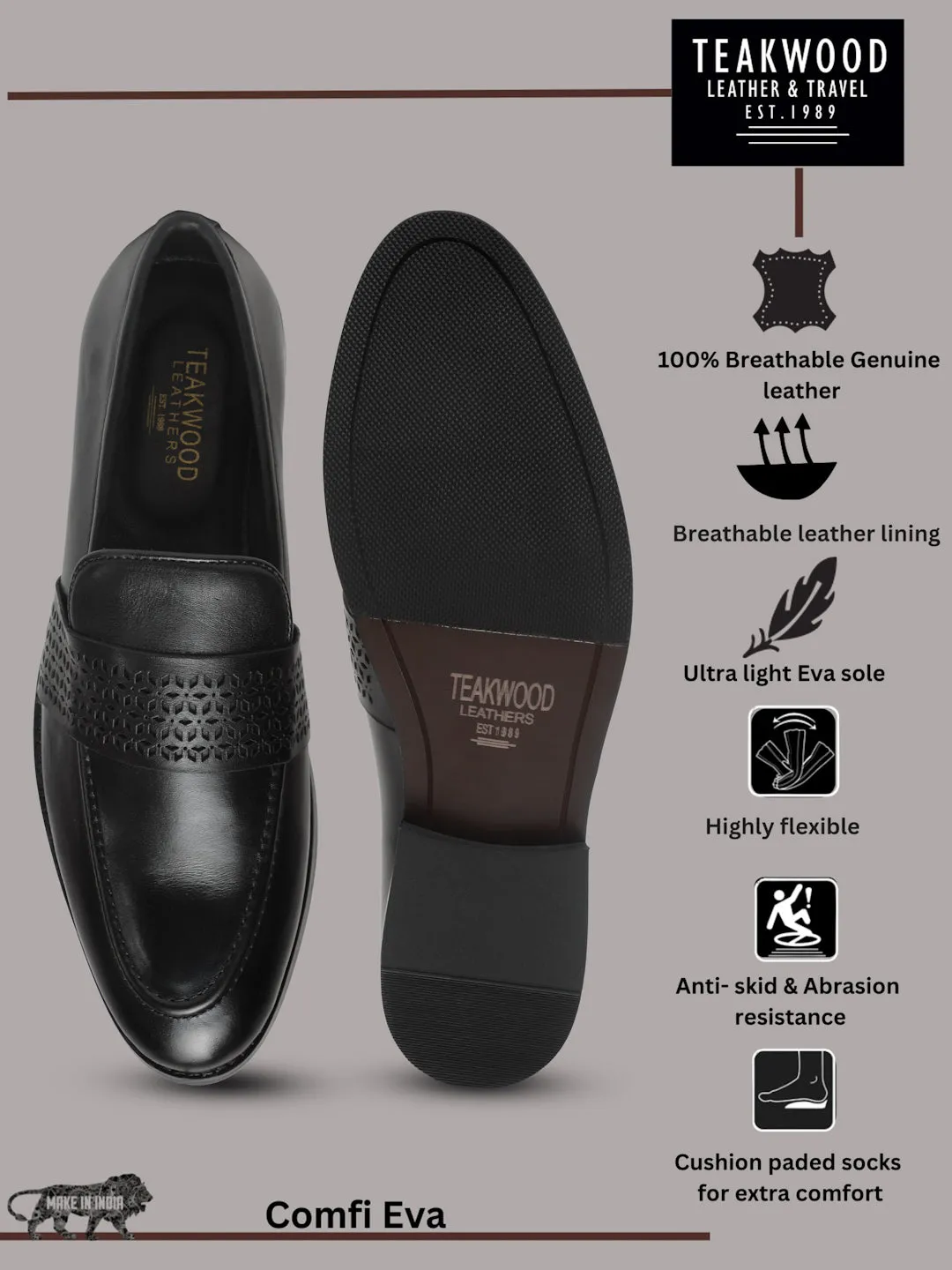 Men's Black Solid Leather Slip-on shoes