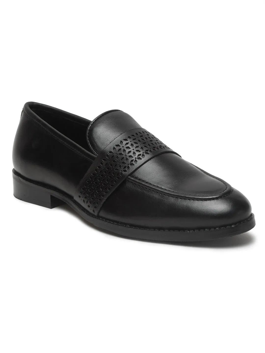 Men's Black Solid Leather Slip-on shoes