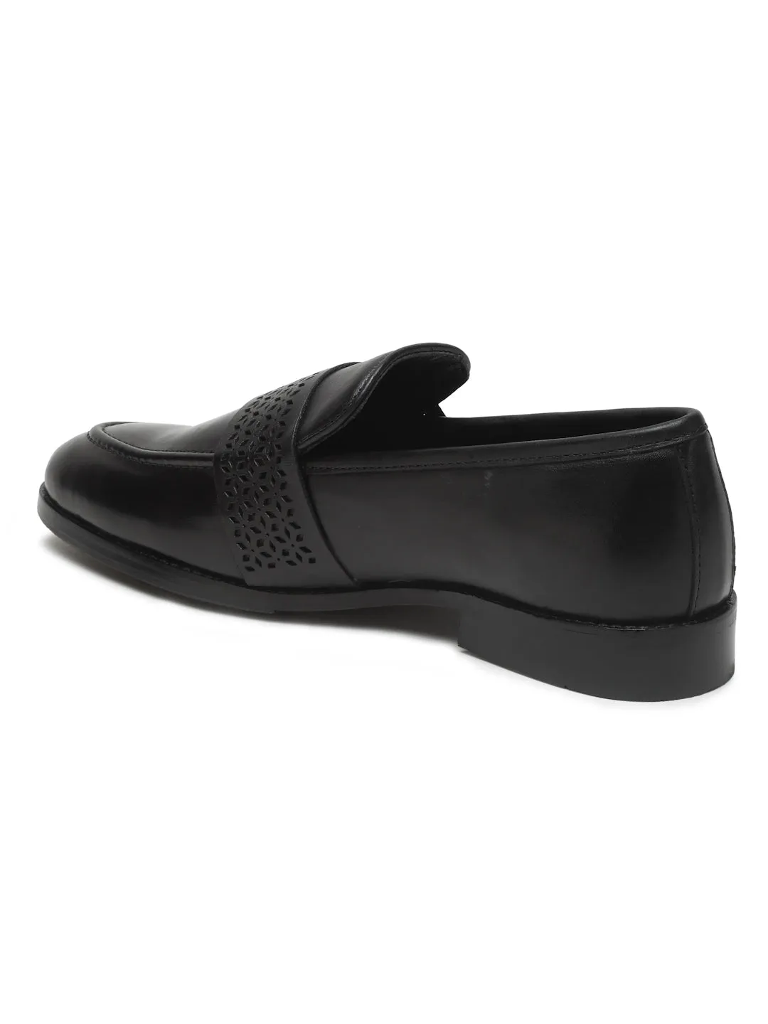 Men's Black Solid Leather Slip-on shoes