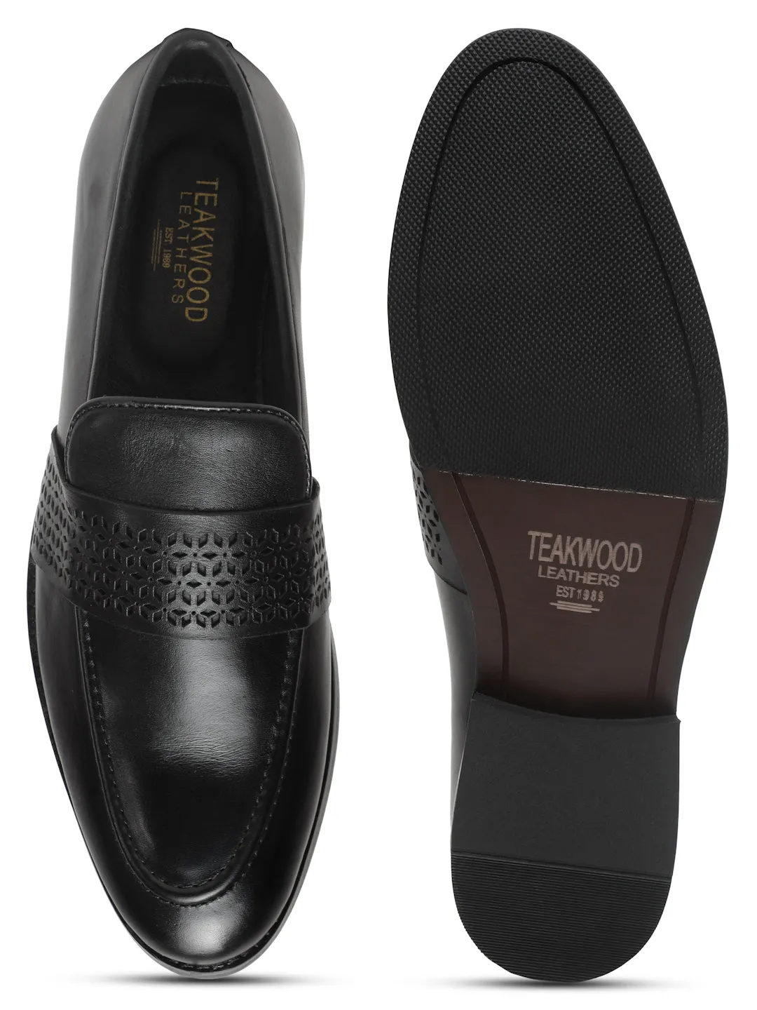 Men's Black Solid Leather Slip-on shoes