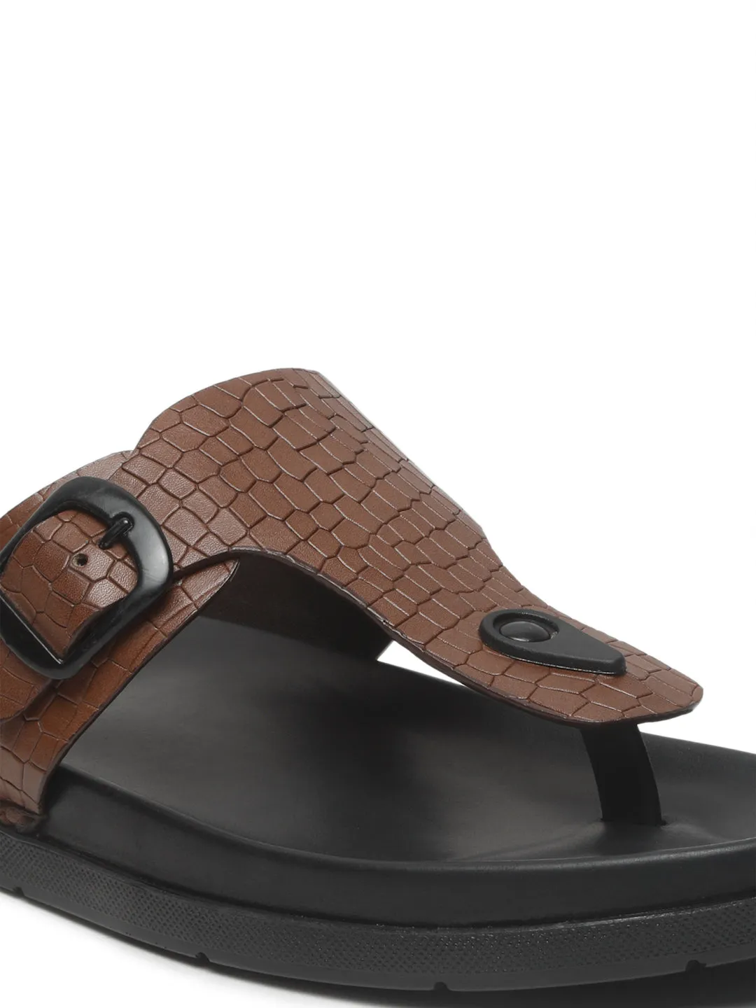 Men's Brown Texture Leather Slippers