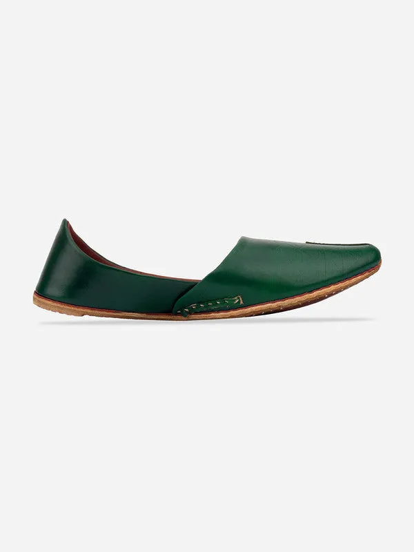 Men's Indian Ethnic Handrafted Green Premium Leather Footwear - Desi Colour