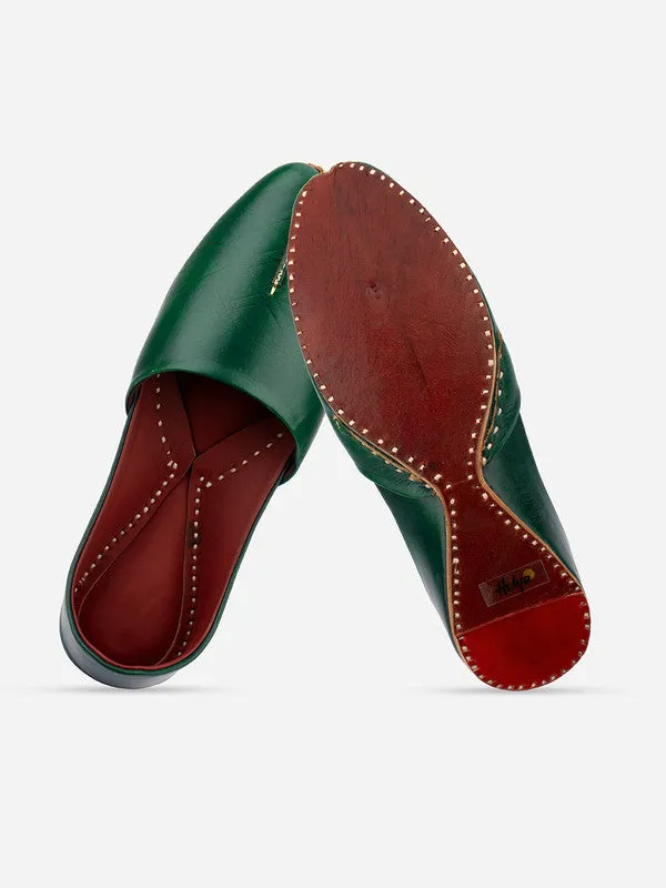 Men's Indian Ethnic Handrafted Green Premium Leather Footwear - Desi Colour