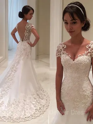 Mermaid Sweetheart Court Train Lace Wedding Dresses