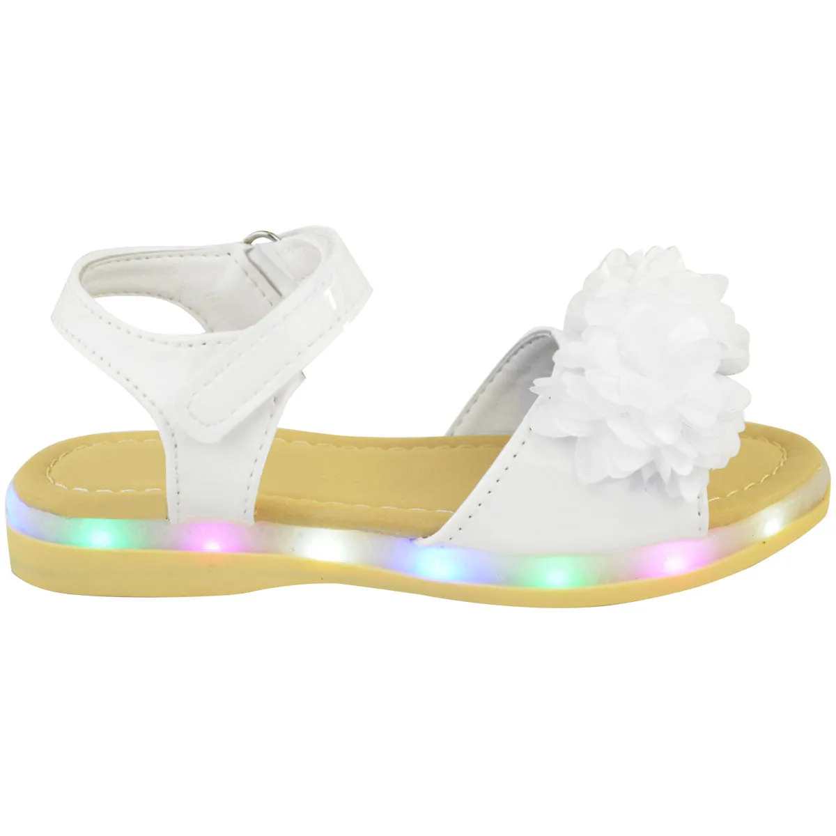 MIFFY KIDS FLATFORM LED LIGHT UP SANDALS WITH FASTENING STRAP IN WHITE PATENT FAUX LEATHER