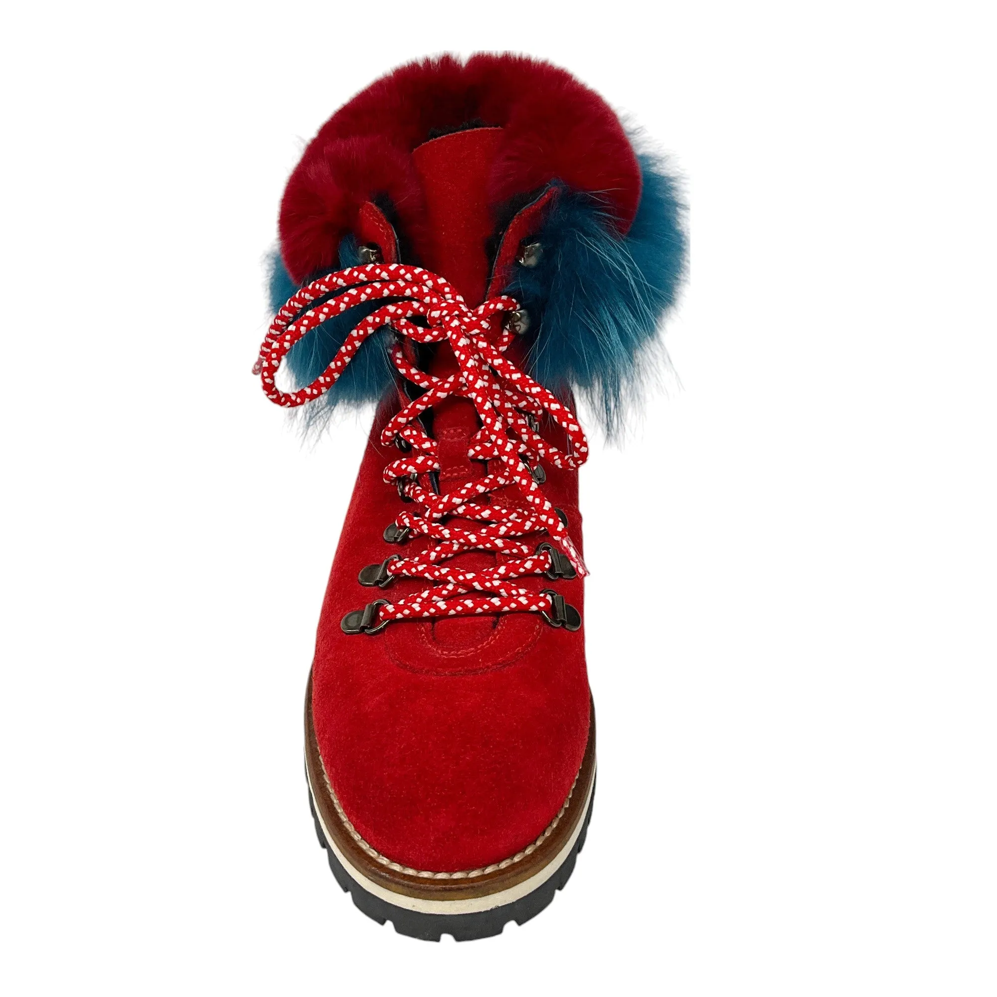 Mr & Mrs Italy Red / Blue Fox Fur Trimmed Shearling Lined Suede Boots