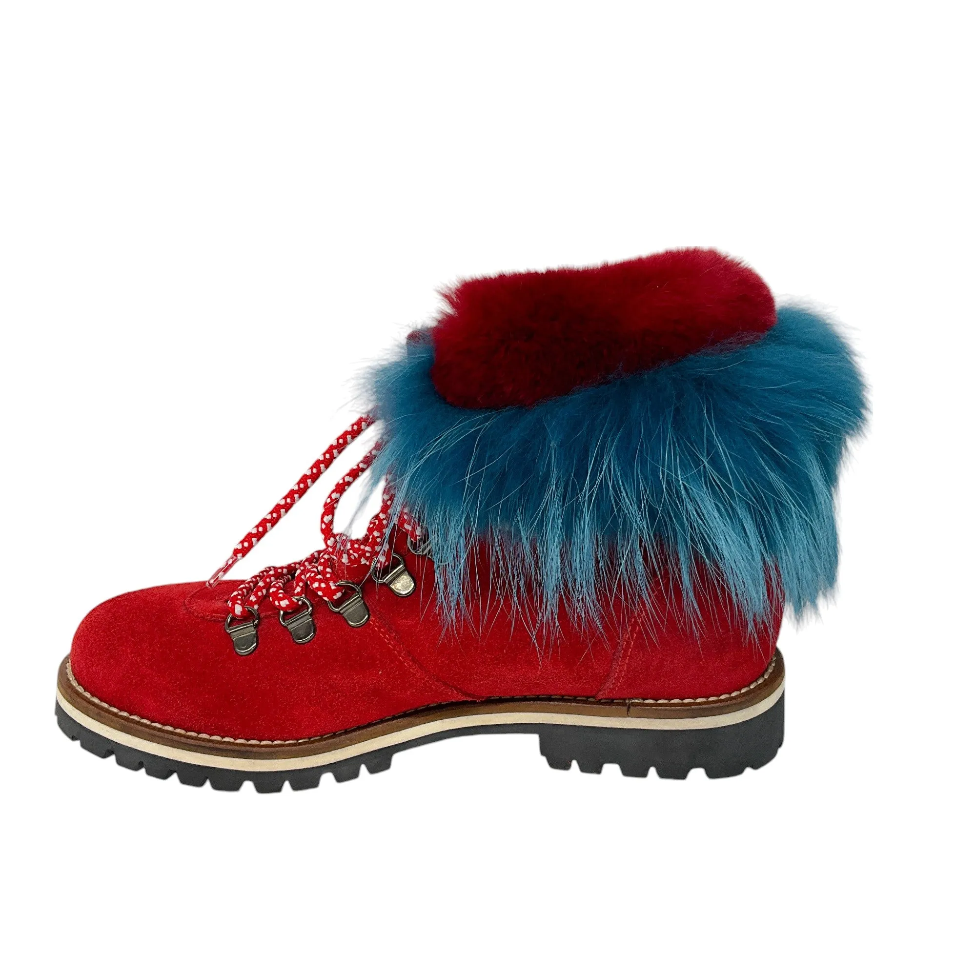 Mr & Mrs Italy Red / Blue Fox Fur Trimmed Shearling Lined Suede Boots