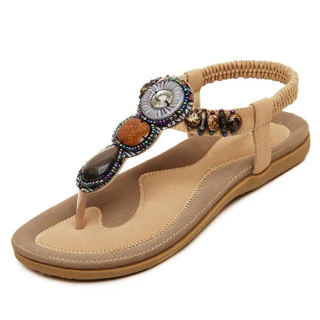 OCW Women Sandals Rhinestones Flat Cushiony Sole Anti-skid Bohemian Trendy