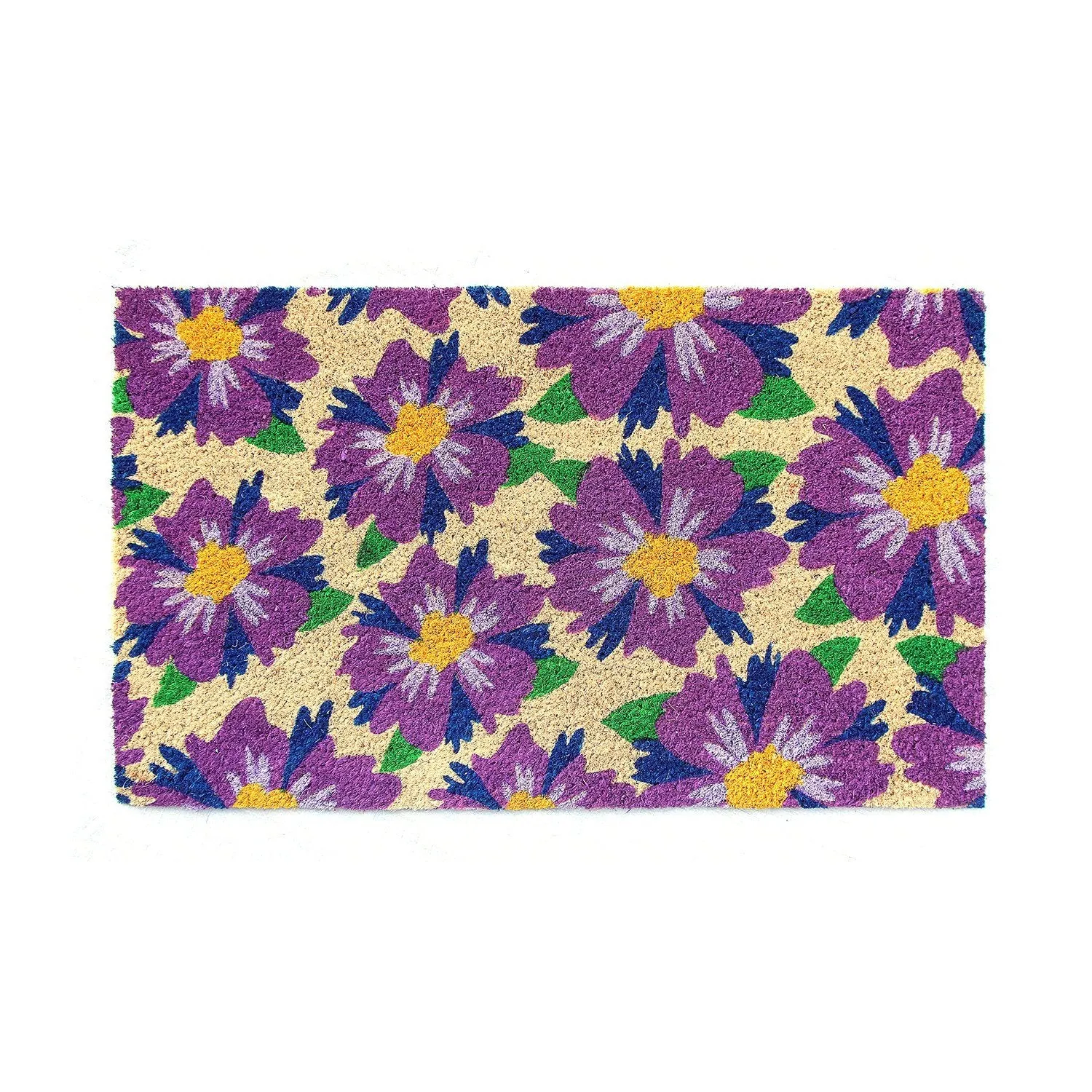 OnlyMat Violet Floral Design Bleach Coir Doormat