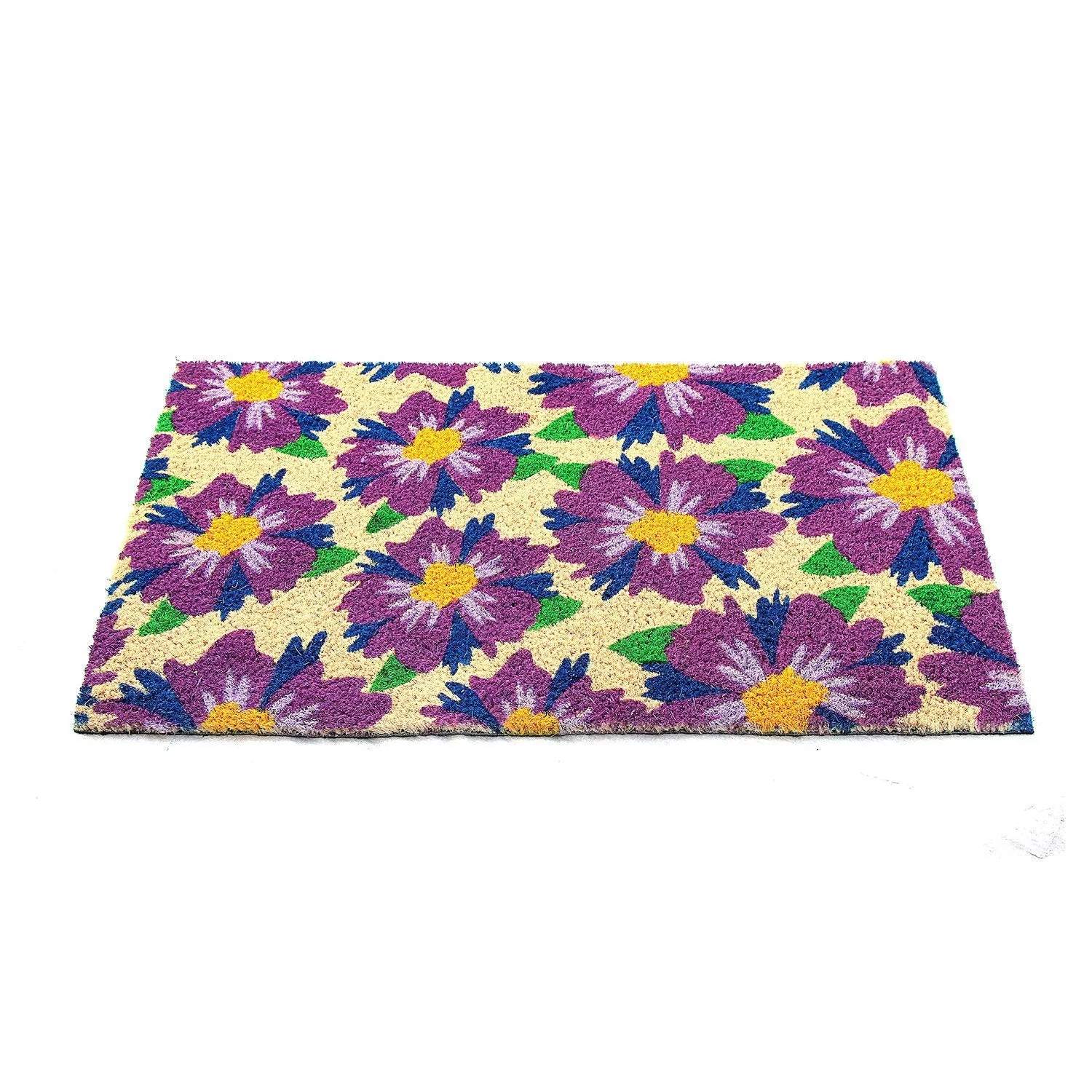 OnlyMat Violet Floral Design Bleach Coir Doormat